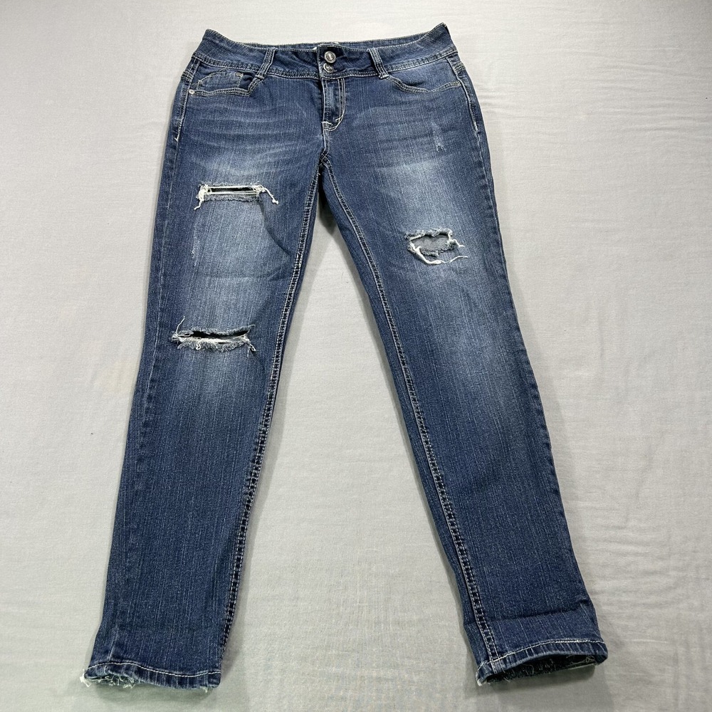 Wallflower Jeans Womens 11 Blue Denim Skinny Distressed Cowgirl Western 32x28